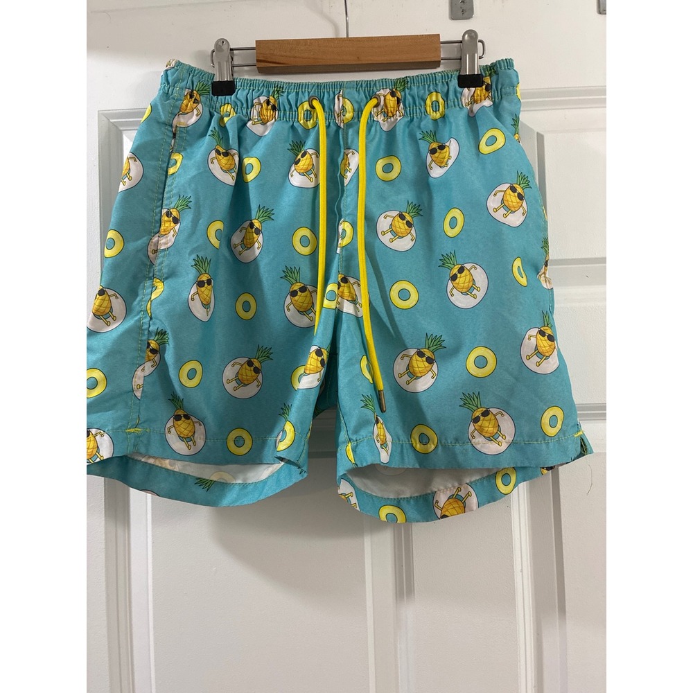 Party Sharks Mens Pineapple Print Swim Trunks Blue Smal Pool Float Beach Shorts